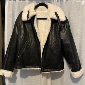 Levi's Black Leather Jacket with Cream Shearling